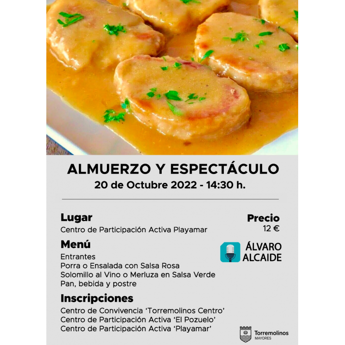 Los mayores disfrutarán de un almuerzo de convivencia y la actuación de Álvaro Alcaide el próximo 20 de octubre