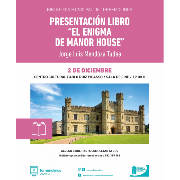 Jorge Luis Mendoza Tudea presenta su libro ‘El enigma de Manor House’ el 2 de diciembre