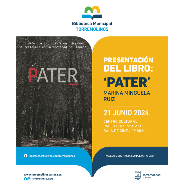 Marina Minguera presenta su libro ‘Pater’ el próximo 21 de junio