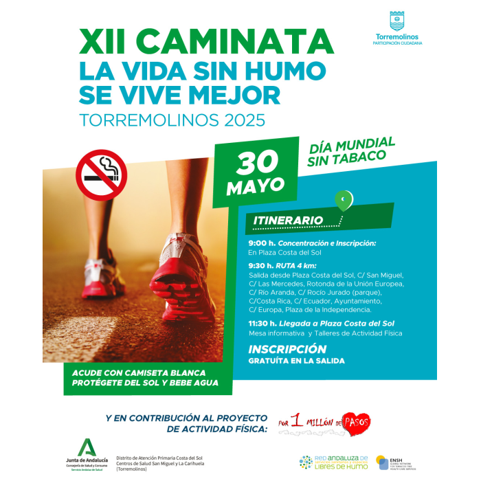 Torremolinos celebra la XII Caminata Sin Humo el próximo 30 de mayo