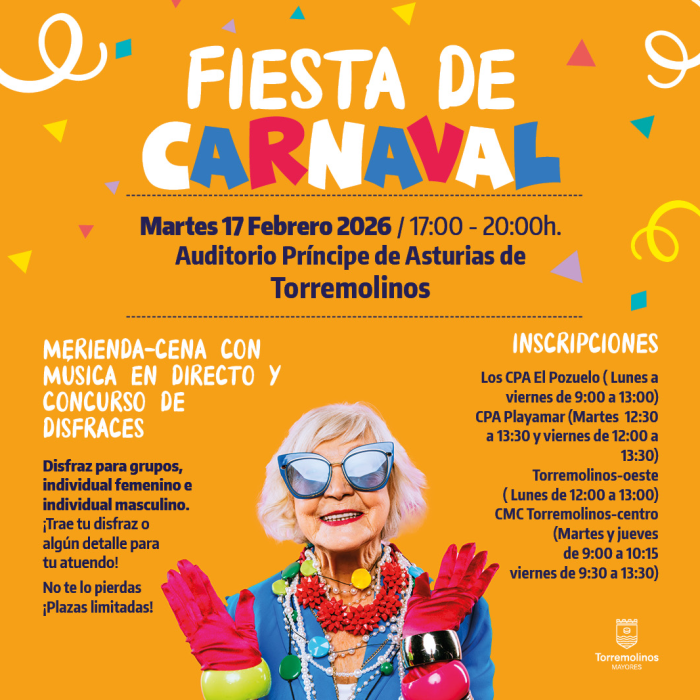Los mayores de Torremolinos disfrutarán de una Fiesta de Carnaval el próximo 17 de febrero